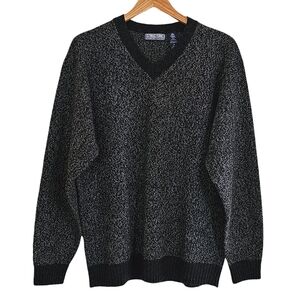 Structure Sweater Mens Size M Black Gray Marled Lambswool Wool V-Neck Preppy
